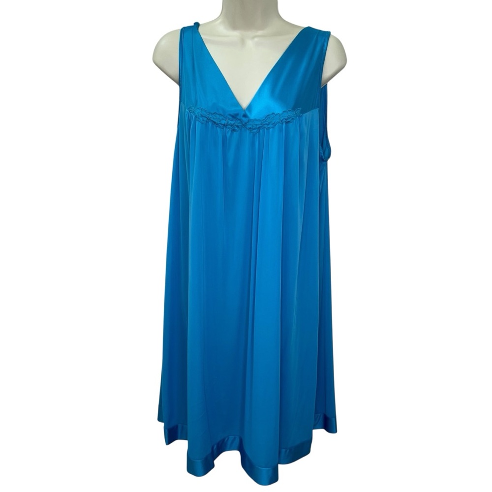 Vanity Fair VTG Nylon Nightgown Lingerie Sleep Dress Blue size Large